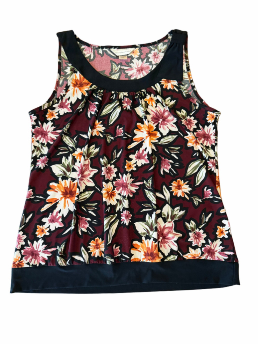 Christopher & Banks Floral Tank Top, Size L, Burgundy and Black